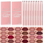 Matte Lip Liner Pencil 6pc/set - Waterproof Non-Stick Cup Lip Contour Liner, High Pigment Nude & Dark Red Lipstick Pen Makeup
