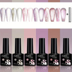 TARTU 6pcs 8ml Cat Eye Gel Nail Polish Set, 6 Colors Gel Polish Kit, Soak Off for Uv/Led, for Salon and Nail Art DIY At Home