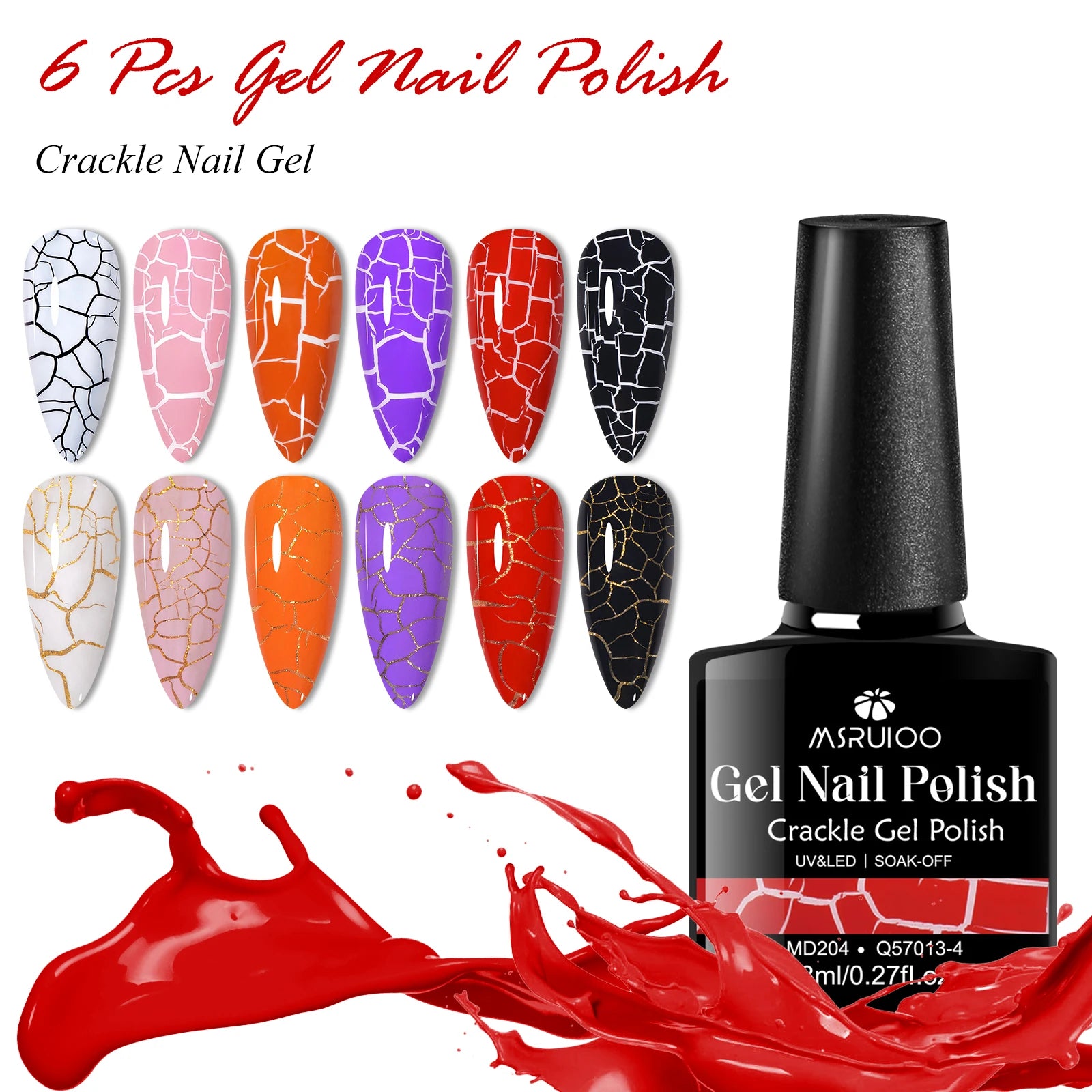 6pc Crackle Gel Nail Polish Set Quick Dry Nail Supplies Varnishes Hybrid Semi Permanent Soak Off Manicure for Nails Design