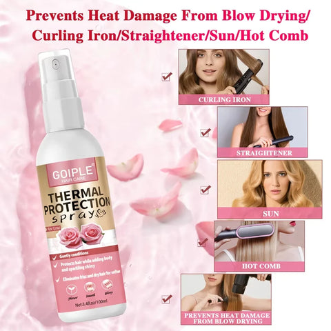 GOIPLE Thermal Protection Spray 100ml Rose Extract Conditioner Repair Suffer From Heat Damage Up 450°F Smooth Softer Glossy Hair