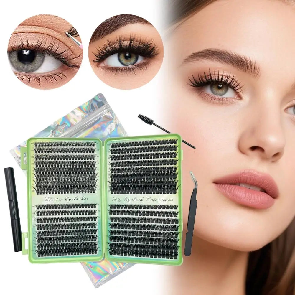 New 624 Cluster Lashes Kit 5D Fluffy Thick Eyelash Extension Kit Volume Mixed Tray Faux Mink Lashes Lash Extension DIY Kit ﻿