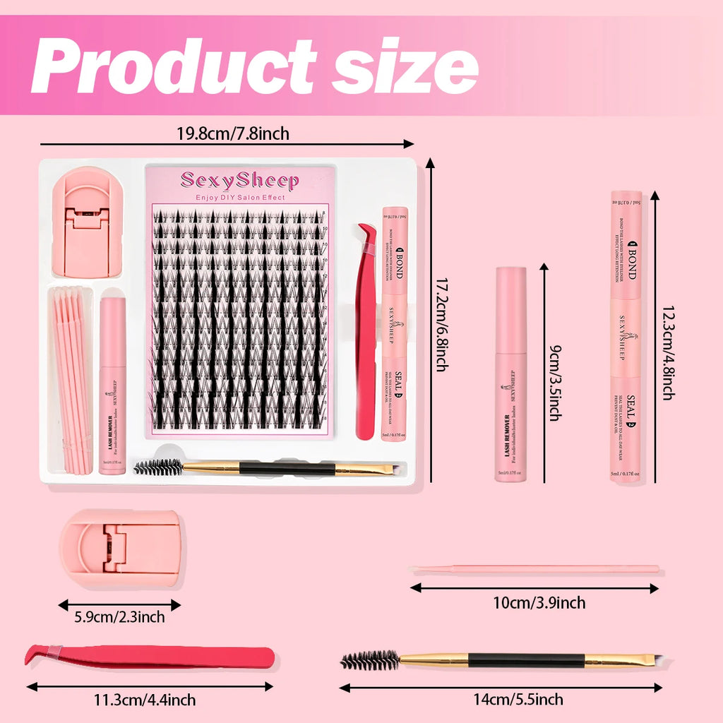 Eyelash Clusters Kit Reusable Soft Eyelash Extension With Bond&Seal Lash Tweezers Glue Remover Full Makeup Tool