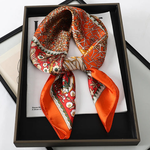 60Colors Luxury Scarf Women 70*70Cm Silk Feel Square Hair Wrapping Foulard Satin Shawl Big Size Head Bandana Hijab Handkerchief