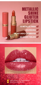 6pcs Diamond Pink Lipstick Set Chocolate Brown Metallic Glitter Long Lasting Shimmer Pearl Sparkling Lip Gloss Makeup