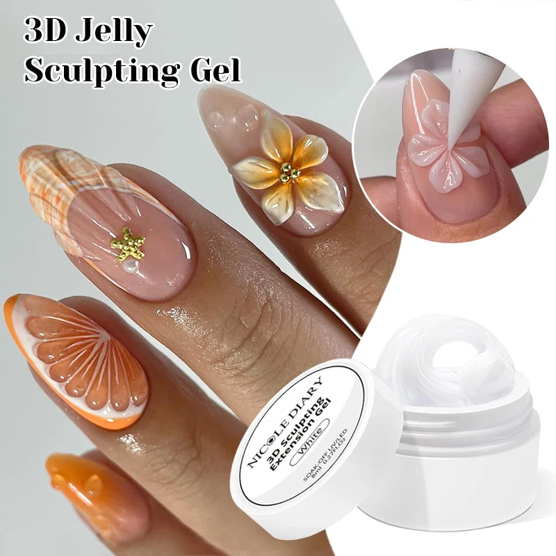 NICOLE DIARY White Non Stick Hand Extension Gel Nail Polish For 3D Shaping Carving Flower DIY Nail Art Extension Acrylic