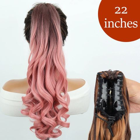 34inches Synthetic Ponytail Hair Extension Clip in Fake Wig Hairpiece Blonde Wrap Around Pigtail Long Smooth Overhead Pony Tail