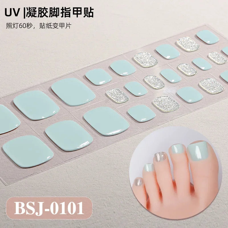 26Tips French Leopard Print UV Gel Toenail Sticker Bronzing Dye Gradient Cross-border Semi Baked Gel Nail Sticker UV Lamp Needed
