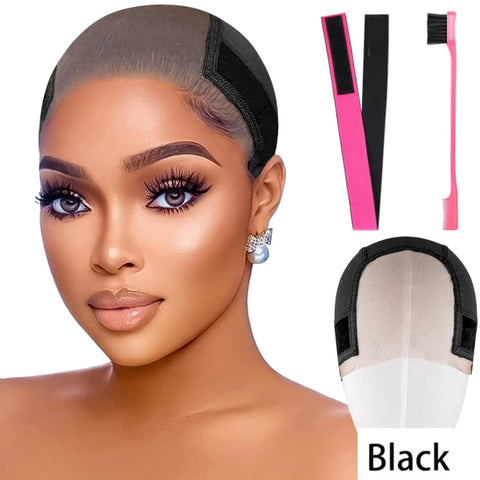 Women Lace Wig Adjustable Grip Cap Wig Caps for Non Slip with Ear-Cutouts Adjustable Velcro Headband,Gift of bandage and brushe