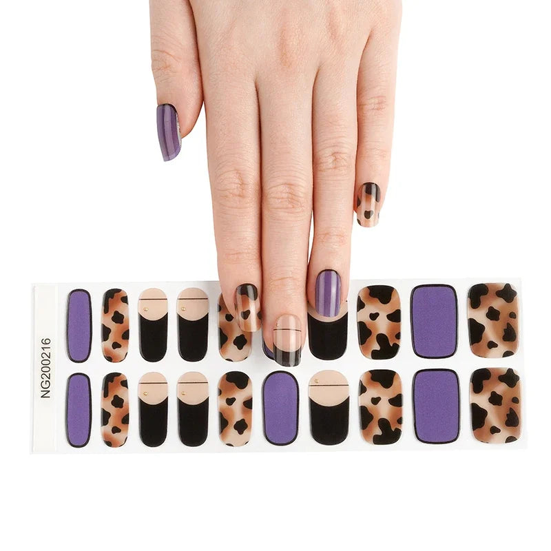 Leopard Semi-Cured Gel Nail Strips Simple Transparent Color Adhesive Long Lasting Gel Nail Stickers Harden In UV Lamp Need