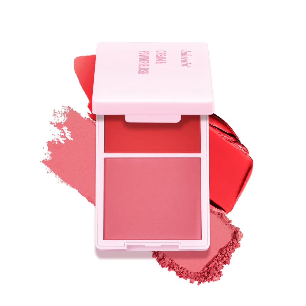 Creme & Powder Blush Duo Long Wearing Matte & Dewy Finish High Pigment Pink Candy Peach Blush Palette Vibrant Orange Red Blush
