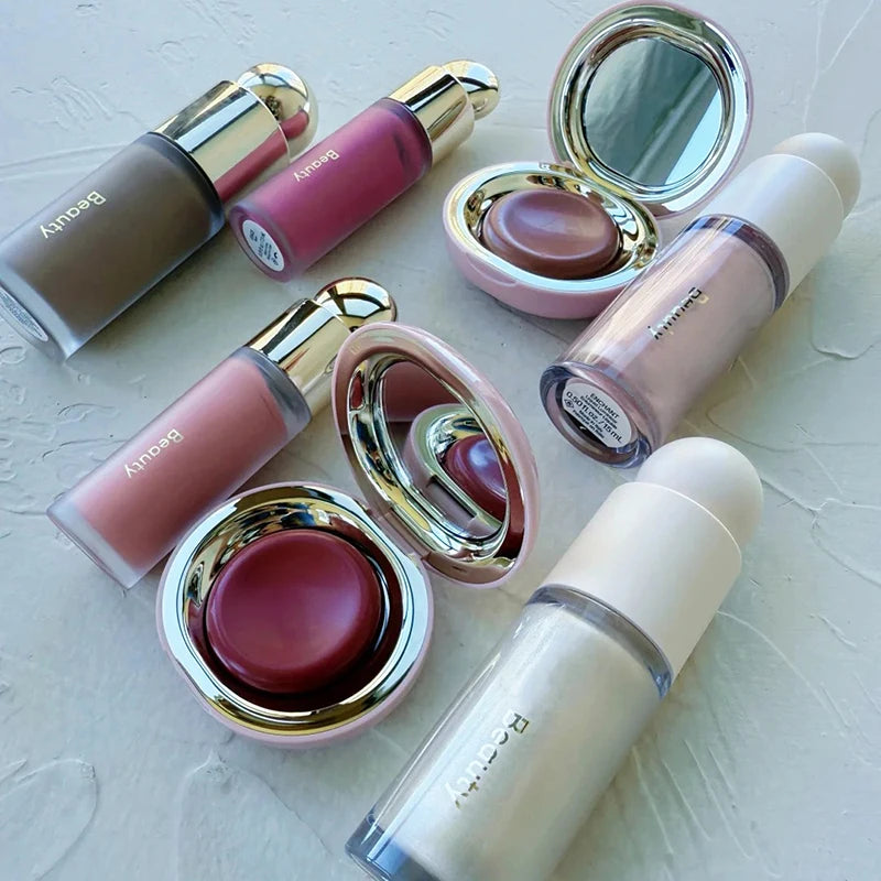New Bronze Liquid Blush Lipstick Eyes Luminizer Highlight Cheek Blusher Waterproof Face Contour Shadow Lip Gloss Plump Makeup