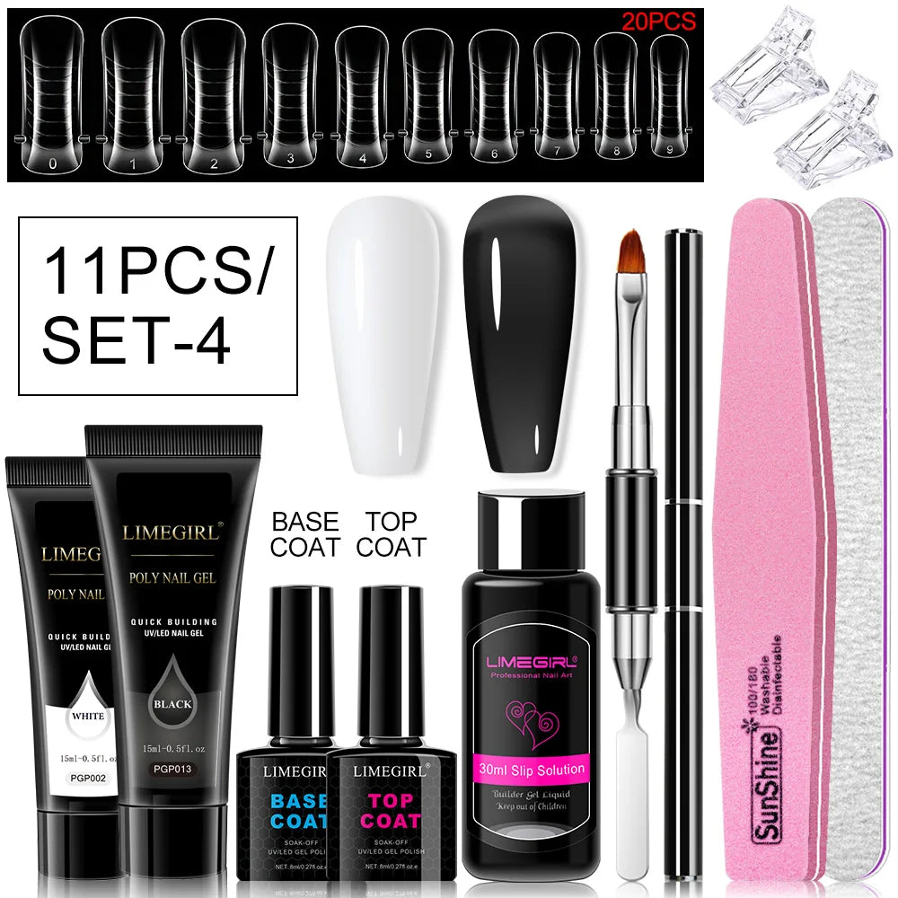 Poly Nail Gel Set for Extension Nails, Long Lasting, Natural-looking, Strong Builder Enhancement for Salon Manicure DIY at Home