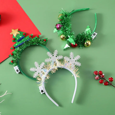 Christmas Headband with LED Lights Snowflake Xmas Tree Hair Band 2025 Christmas Decorations for Home Girls Women New Year Gifts