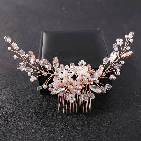 Crystal Rhinestone Flower Pearl Hair Comb Headband Tiara Hairpin For Women Bride Party Wedding Bridal Hair Accessories Jewelry