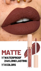 8 pcs matte liquid lipstick, lip glaze - waterproof, non-stick, long-lasting lip gloss, brown, pink, purple and red tones, suitable for Valentine's Day, daily, parties, travel