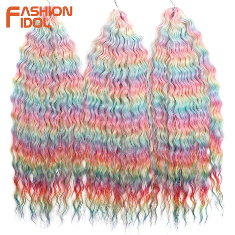 Ariel Hair Synthetic Twist Crochet Curly Hair 24 Inch Water Wave Braid Hair Ombre Blonde Brown Deep Wave Braiding Hair Extension