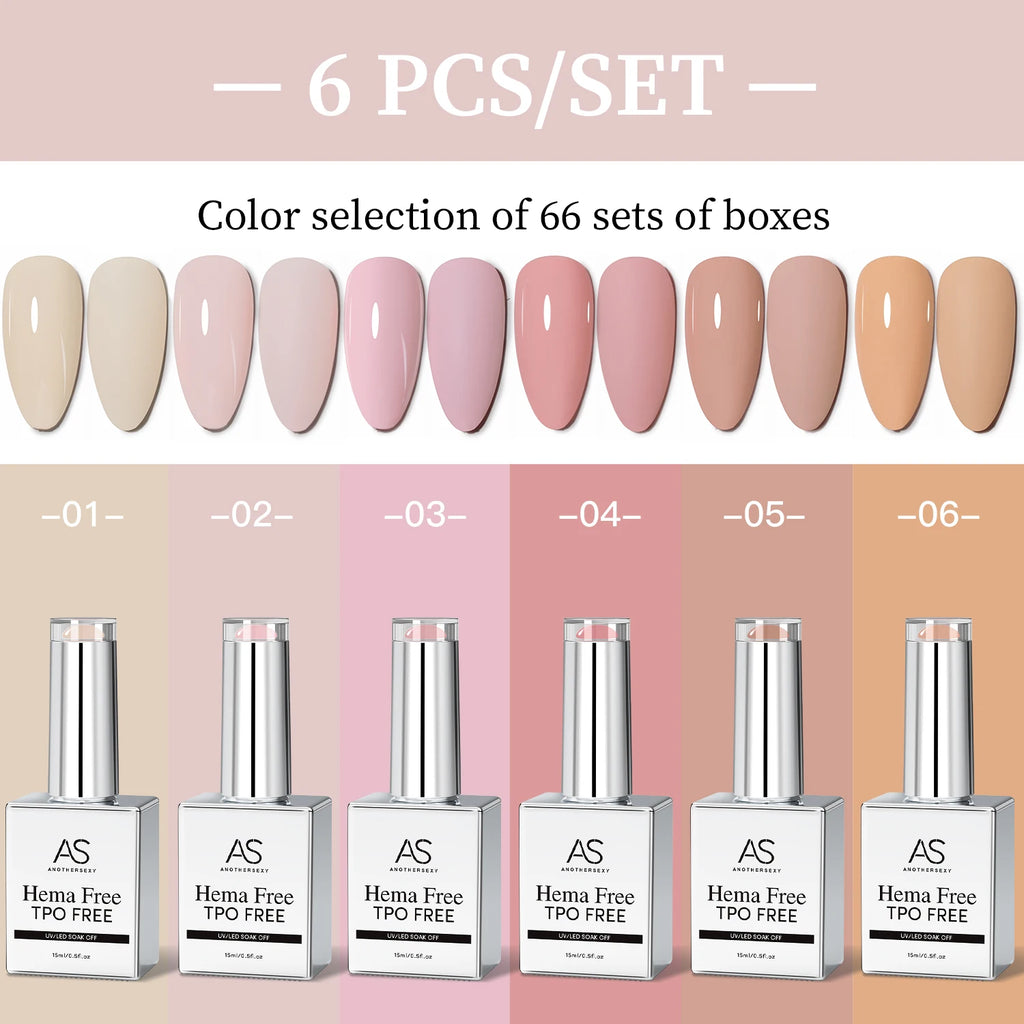 AS 6pcs Color Nail Gel Polish Kit Jelly Pink TPO FREE HEMA FREE Self Leveling Nude Natural Pink Nail Varnish Manicure Set