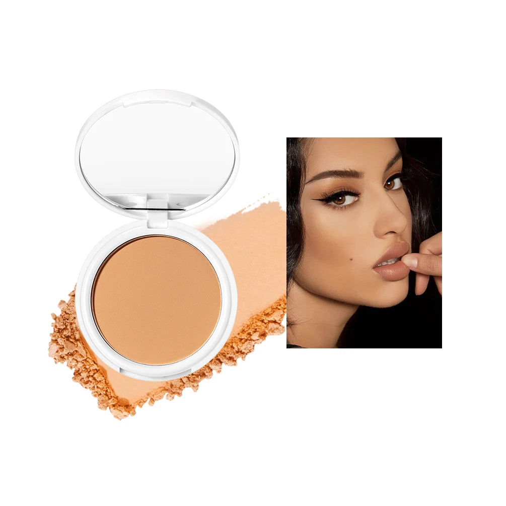 QIBEST Pressed Powder Oil-Control Long-Lasting Face Setting Powder Compact Powder Full Coverage Concealer Makeup Base Foundation