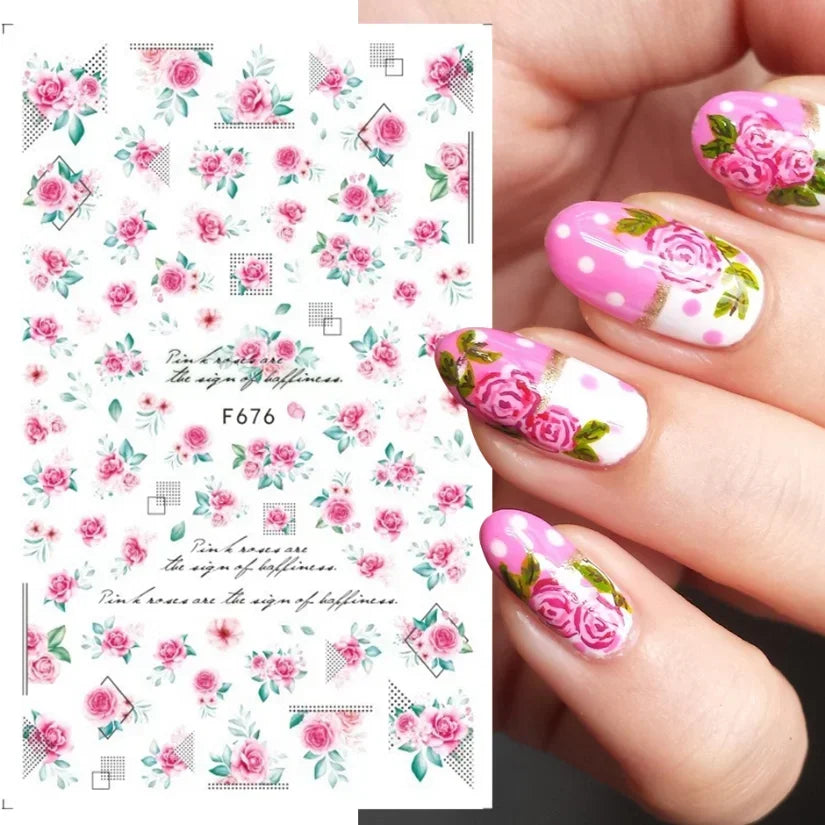 1pcs Sakura Flower 3D Nail Stickers White Cherry Blossom Nail Art Decals Spring Summer Adhesive Slider Decor Wedding Manicure
