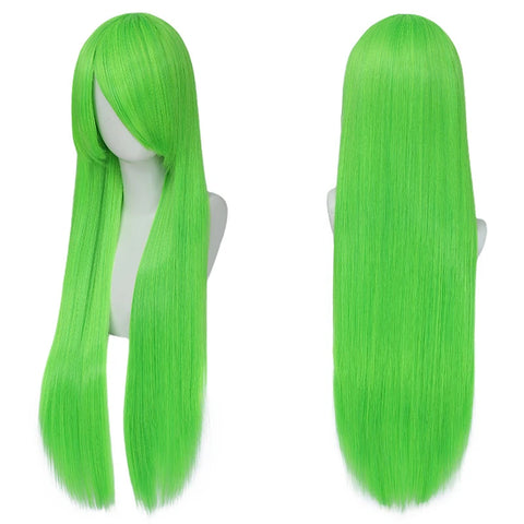 80cm Long Synthetic White Purple Cosplay Wigs Green Hair Straight Silver Wig Pink Hairpiece Lolita Wig with Bangs