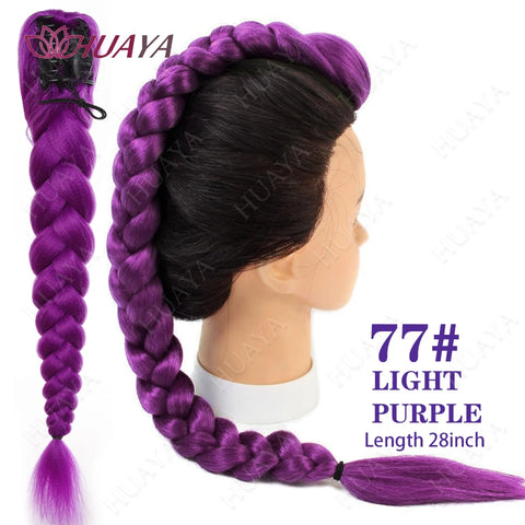 Synthetic Braided Purple Hair Ponytail Rumi Costume Hairstyle 26inch Long Ponytail with Clips for Kids Girls Halloween Christmas