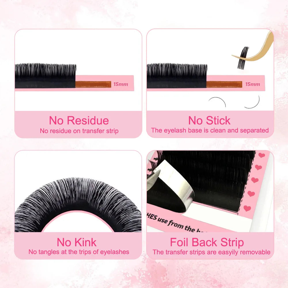 JYJLASHES Individual Eyelash Extension Long Length Classic Lashes Extensions Trays Matte Black Soft Mink Faux Eyelashes