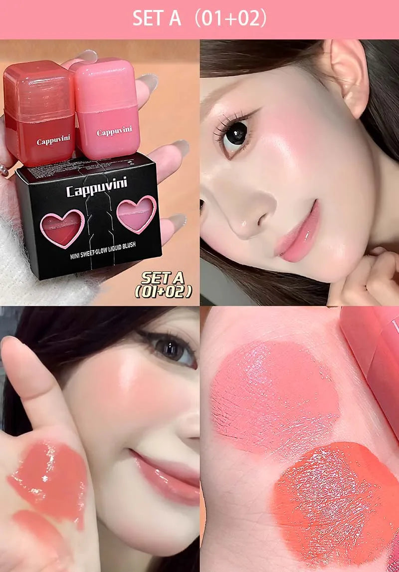 Cappuvini Mini Moisturizing Liquid Blush Energetic Pink Cheek Rouge Korean Style Blusher Long-Lasting Easy to Apply