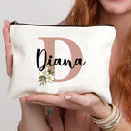 Floral Letters Custom Name Makeup Bag Best Gift for Bridesmaid Teachers Friends Women Purse Personalise Gift for Birthday