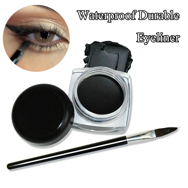 Black Eyeliner Cream Waterproof Beauty Cosmetics Long Lasting Eyeliner Gel Eyeshadow Makeup Tool With Brush Set Matte Eye Liner