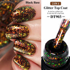 MEET ACROSS 7ml Sparkly Glitter Top Coat Gold Foil Effect Nail Art Gel Nail Polish Soak Off Semi Permanent Varnish For Nails DIY