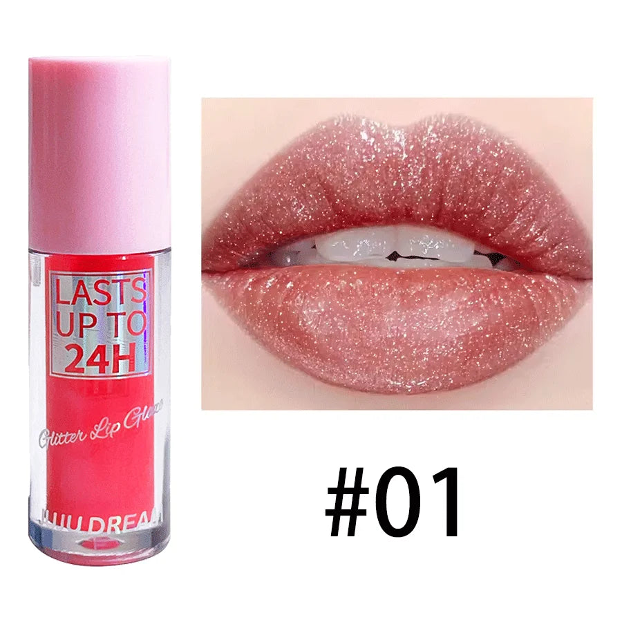 Flowing light Glitter Lip Glaze Long Lasting Lip Gloss Waterproof Liquid Lipstick Makeup Lip Oil Lip Tint Moisturizing