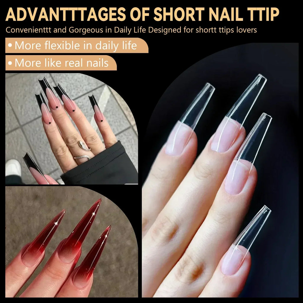 250/500/600pcs Soft Gel False Tips Natural Sculpted Ballet Coffin Almond Fake Nails Full Cover Press On Nails DIY Nail Supplies