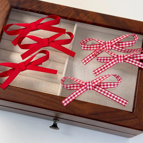 Christmas New Year Festival HairClips Set Winter Velvet Red Bow Barrettes for Girls Sweet Hairpin Children Cute Hair Accessories