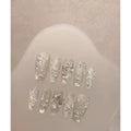 Snow White Carol Winter Handmade Press On Nails White Christmas Cat Eye Fake Nails Snowflake Star Bow Christmas Tree Nail Art