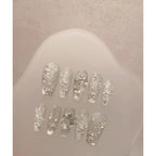 Snow White Carol Winter Handmade Press On Nails White Christmas Cat Eye Fake Nails Snowflake Star Bow Christmas Tree Nail Art