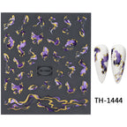 Nails Stickers Purple Blue Brown Ink Design Decals Gold Decorations Art Self-Adhesive Holographic Gel Slider Manicure Supplies