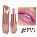 Diamond Glitter Lipstick Long Lasting Waterproof Moisturizing Highly Pigmented Metallic Shine Pearlescent Non Stick Cup Lipstick