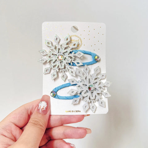 2pcs Princess Snowflake Hair Clips for Women And Girls Winter Cartoon Cosplay Hairpins Lovely Hair Accessories Christmas Gift