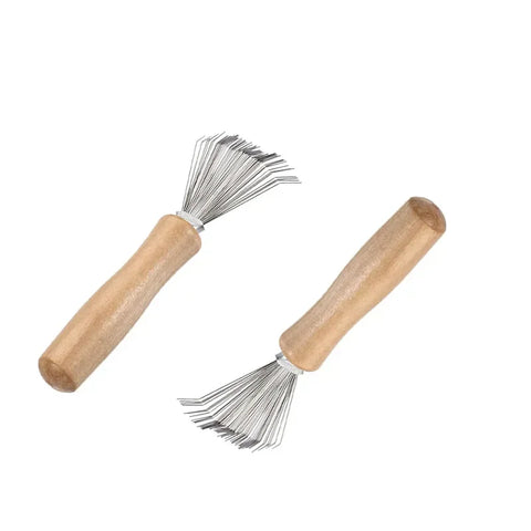 1pc Hair Brush Cleaner Mini Dirt Remover Home Travel Salon Rake with Metal Wire Portable Comb Brush Wooden Handle Cleaning Tools