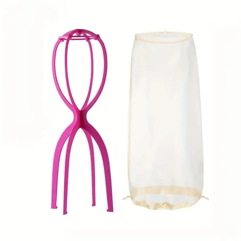2pcs/set Wig Storage Bag wth Wig Stand, 1pc Adjustable Wig Bag with Drawstring Portable and 1pc Plastic Stand for Wigs