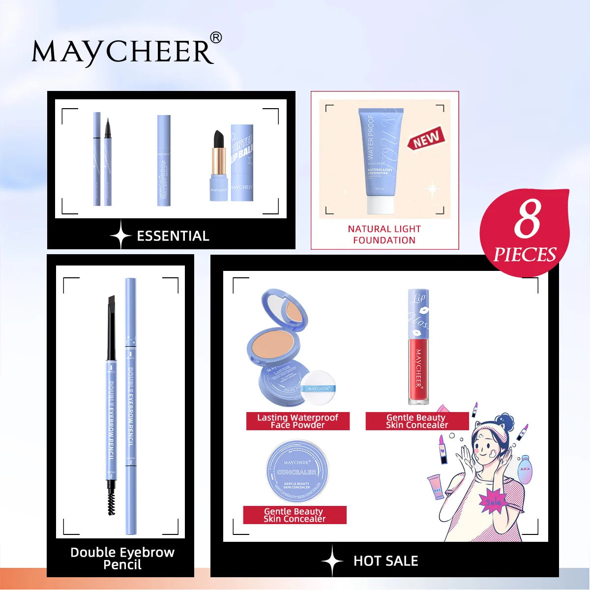 All-In-One Makeup Set,Full Makeup Kit Gift Include Concealer,Foundation,Eyeliner,Eyebrow Pen,Mascara,Lipstick Makeup for Women