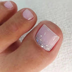 New White Flower Artificial Toe Nails with Gold Foil False Toenail Tips French Lady Girl Wearable Press on Nails for Feets