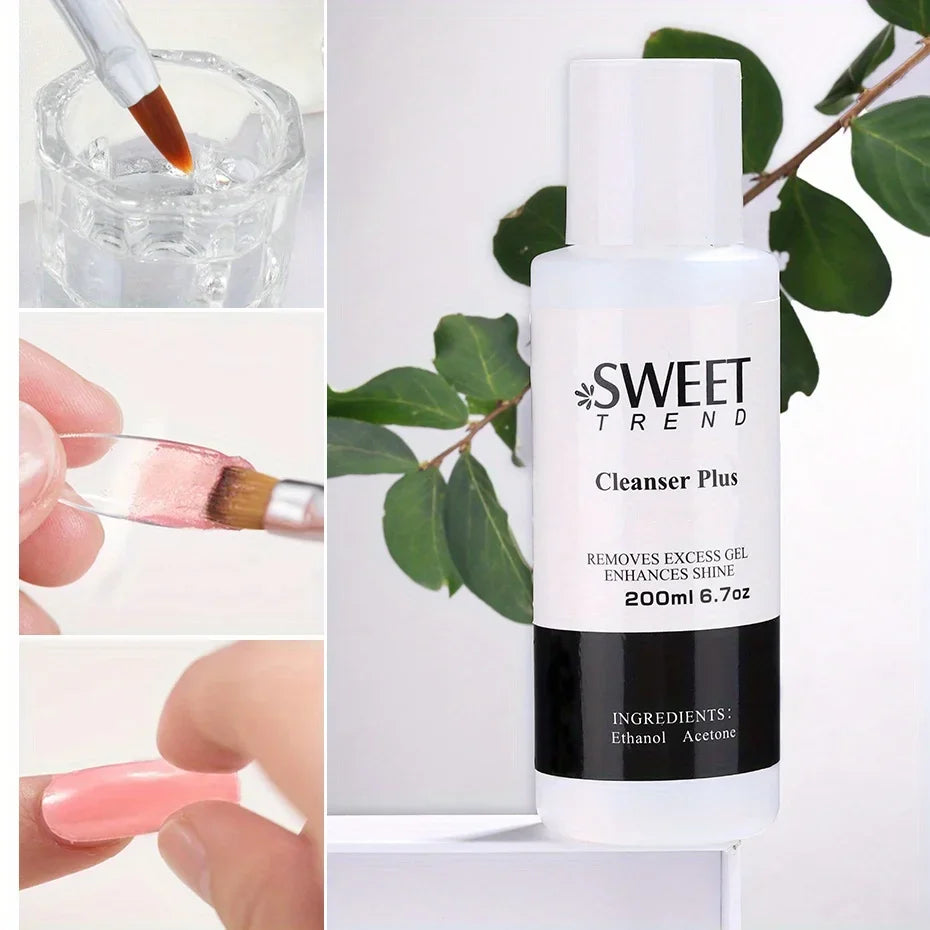 200ml Nail Degreaser Liquid Surface Sticky Layer Gel Polish Excess Remover Acetone Nail Extension Auxiliary Nail Cleaner Plus