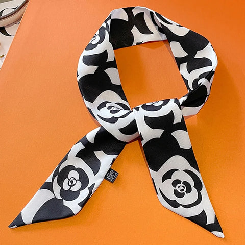 High-Grade Letter C Print Silk Scarf Hair Band Ribbon Tied-up Luxury Small Hair Scarves Vintage Satin Ribbon Hair Accessories