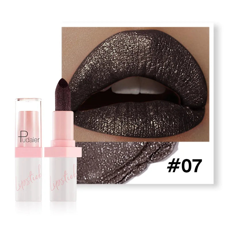 Shimmery Diamond Lipstick 10 Shades Waterproof Glittery Non Transfer Red Lip Tint Smooth Long Wear Pearly Lipstick