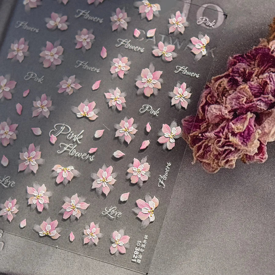 1pcs Dream Flower Window Shell Light Nail Art Stickers Japanese Flower Self Adhesive Stickers Press On Nails Decoration Decals