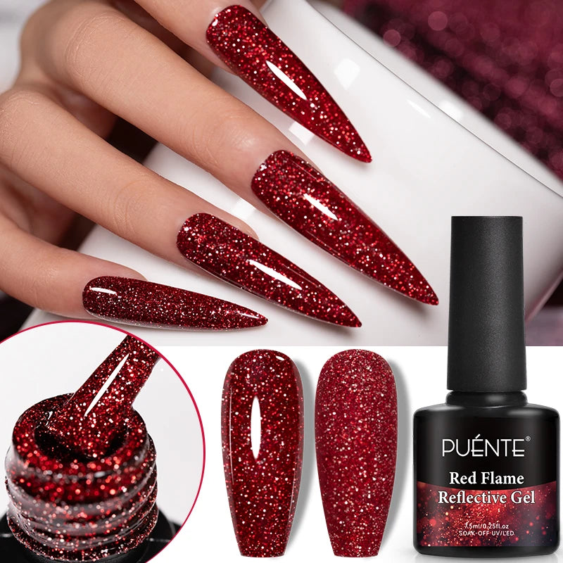 PUENTE 7.5ML Sparkling Pinkish Purple Laser Cat Magnetic Gel Nail Polish Holographic Rainbow Effect Soak Off UV Nail Art Varnish