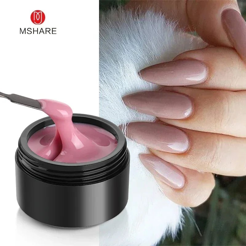MSHARE 50ml Natural Nails Gel Builder Nalil Tpo Free Self Leveling Gel for Nail Extension Construction Pink Shade UV Led Gel
