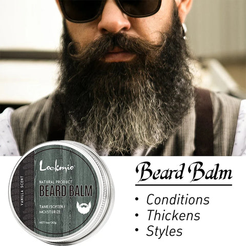 Lockmio Natural Beard Balm Wax Vanilla Scent Tame Soften Moisturize Thickens Styles Smooth Beard Care Cream For Gentlemen