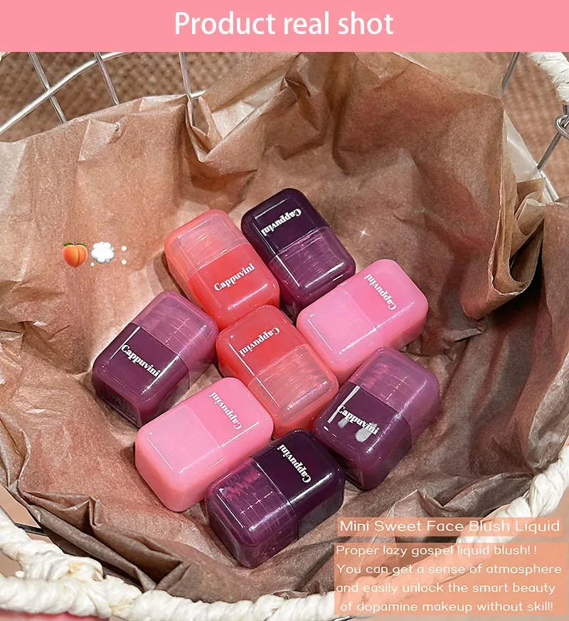 Cappuvini Mini Moisturizing Liquid Blush Energetic Pink Cheek Rouge Korean Style Blusher Long-Lasting Easy to Apply